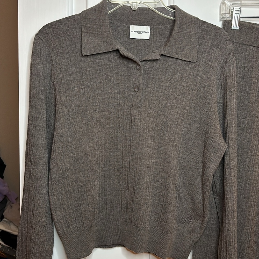 EUC CLAUDIE PIERLOT Women's Muted Brown Knit Set top size L pants size M - Picture 2 of 14